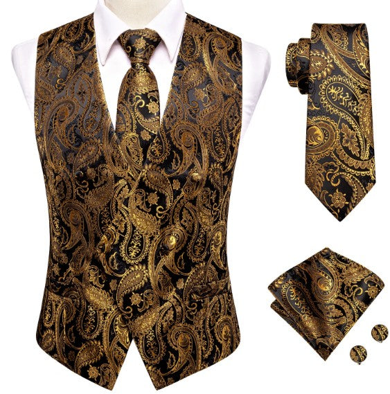 Gold Floral Paisley Vest Set