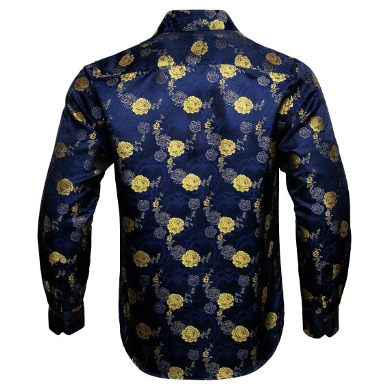 Yellow Blossom Silk Shirt in Blue