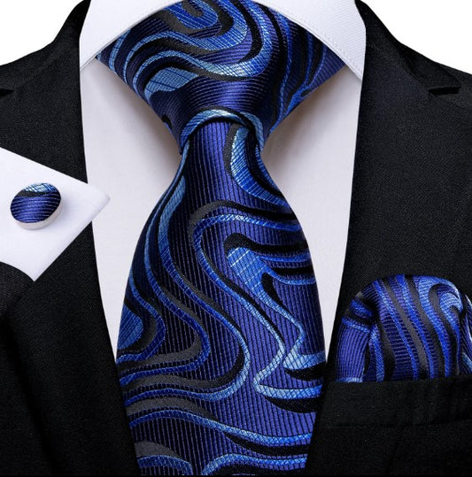 Blue Waves Paisley Tie Set