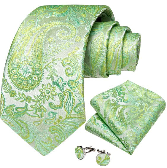 Wild Flower Tie Set in Mint Green