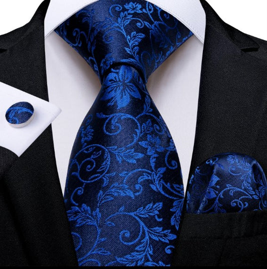 Premium Blue Leaves Tie Set