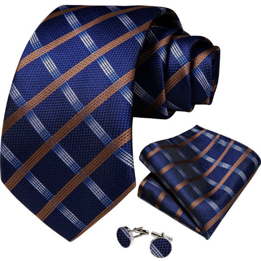 Plaid Brown and White Tie Set