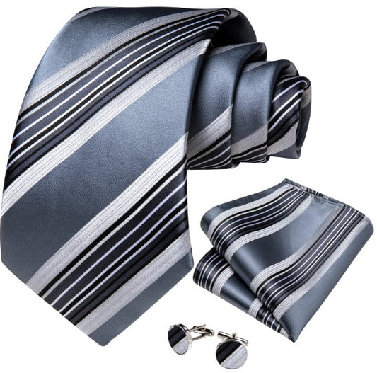 Silver Lines Tie Set