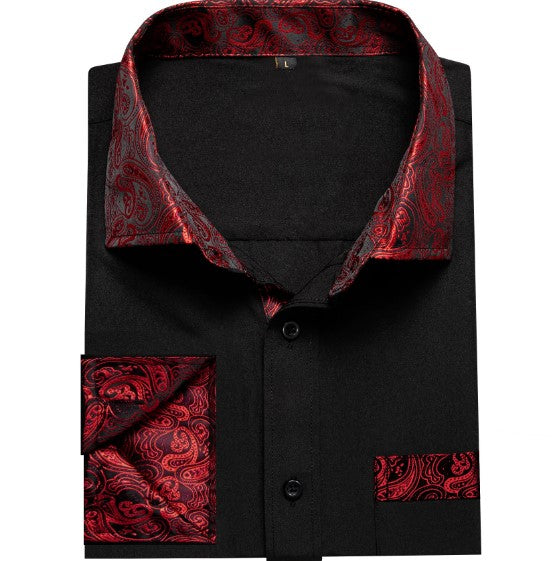 Red Silk Shirt in Plain Black