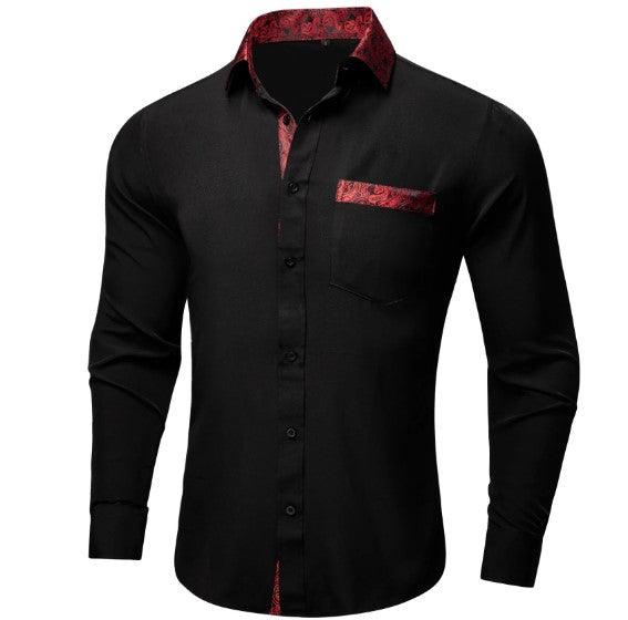 Red Silk Shirt in Plain Black