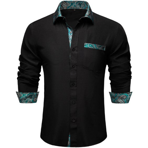 Green Silk Shirt in Black