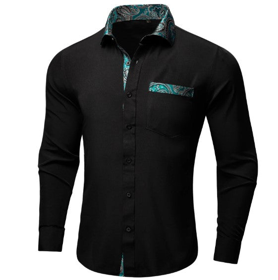 Green Silk Shirt in Black