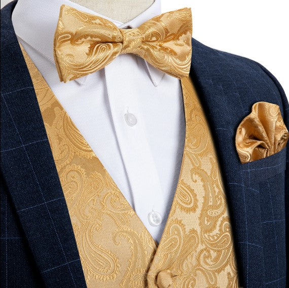 Gold Floral Paisley Vest Set with Tie Ring