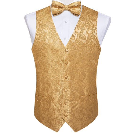 Gold Floral Paisley Vest Set with Tie Ring