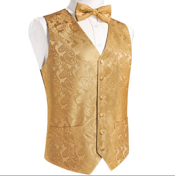 Gold Floral Paisley Vest Set with Tie Ring