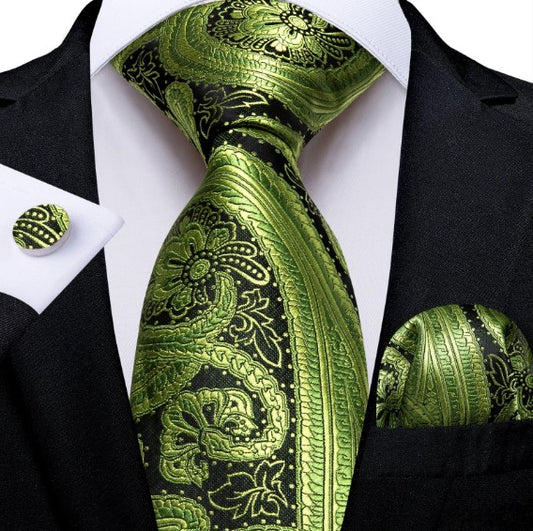 Moss Green Paisley Tie Set