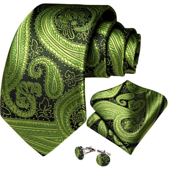 Moss Green Paisley Tie Set