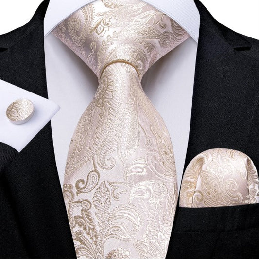 Creamy White Paisley Tie Set