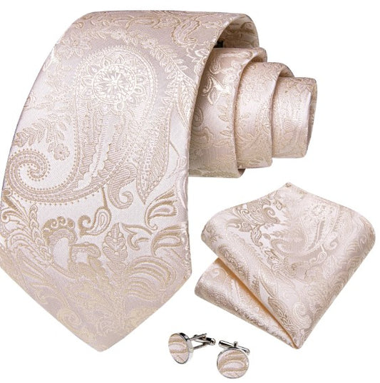 Creamy White Paisley Tie Set