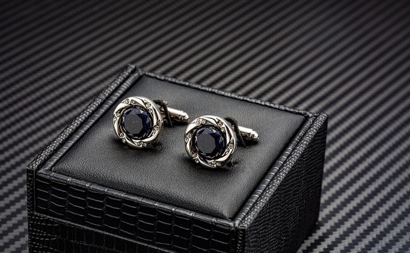 Black Cufflinks with Tie Clip