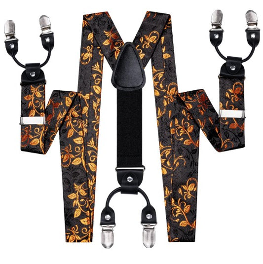 Gold Floral Paisley Suspender Set