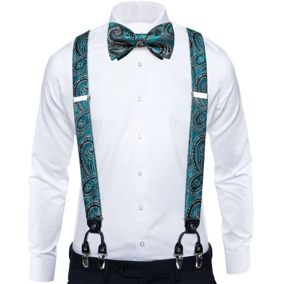 Teal Paisley Suspender Set