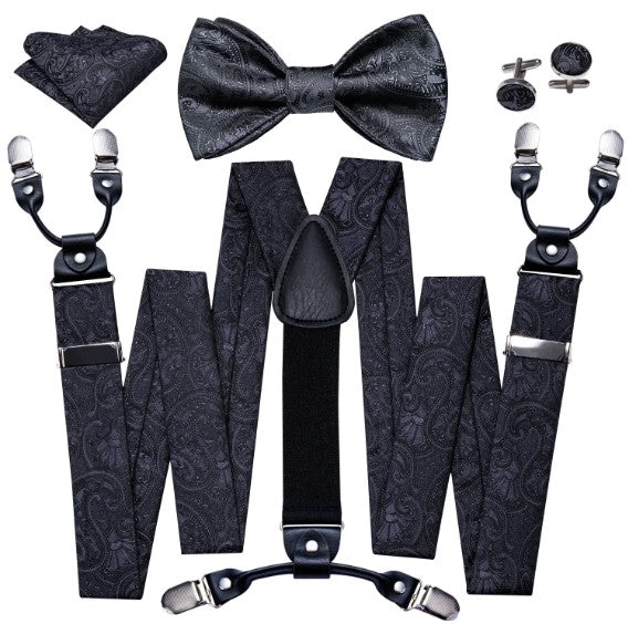 Matte Black Paisley Suspender Set