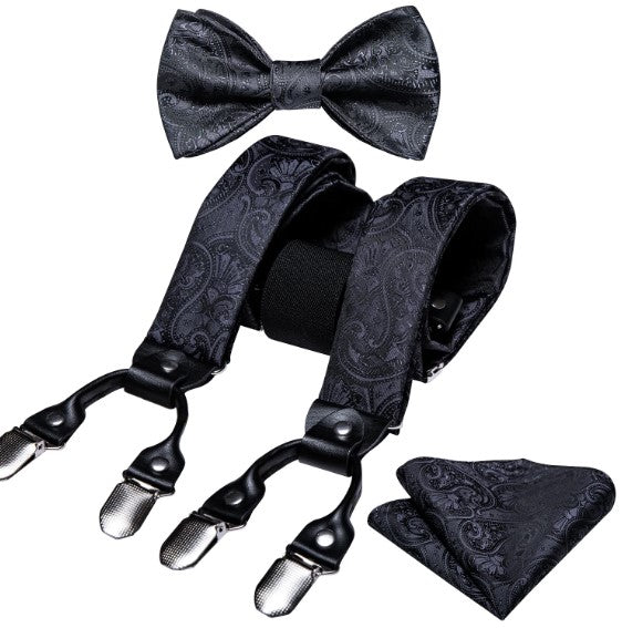 Matte Black Paisley Suspender Set