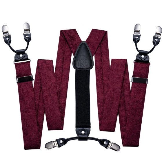 Burgundy Paisley Suspender Set