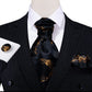 Gold Floral in Black Ascot, Pocket Square and Cufflinks