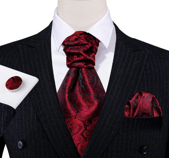 Red Wine Paisley Ascot, Pocket Square and Cufflinks