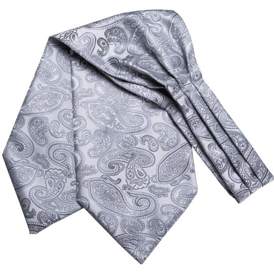 Silver Tail Paisley Ascot, Pocket Square and Cufflinks