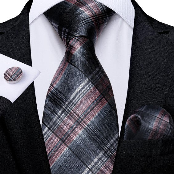 Pink Checkered Tie Set