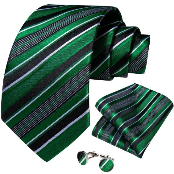 Green Stripes Silk Tie Set