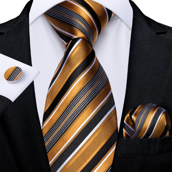 Mustard Stripes Paisley Tie Set