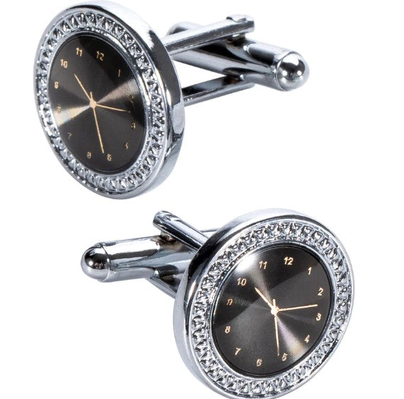 Clock with Stone Tie Clip and Cufflinks