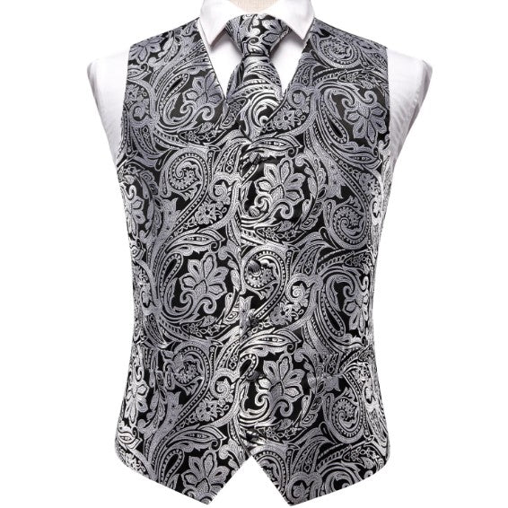 Silver Floral Paisley Vest Set