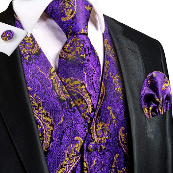 Purple and Gold Paisley Vest Set