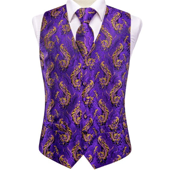 Purple and Gold Paisley Vest Set