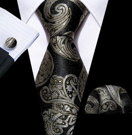 Luxury Paisley Tie Pocket Square and Cufflinks