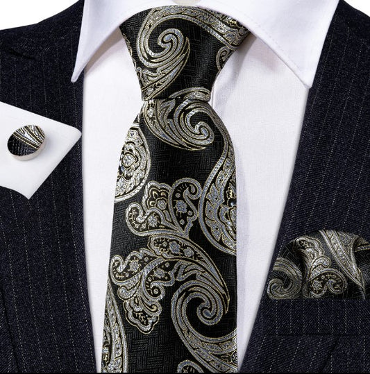 Luxury Paisley Tie Pocket Square and Cufflinks