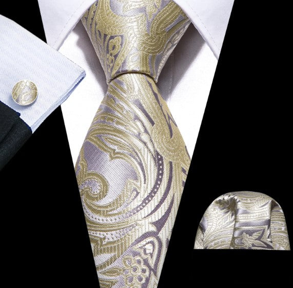 Vanilla Floral Paisley Tie Set in Silver