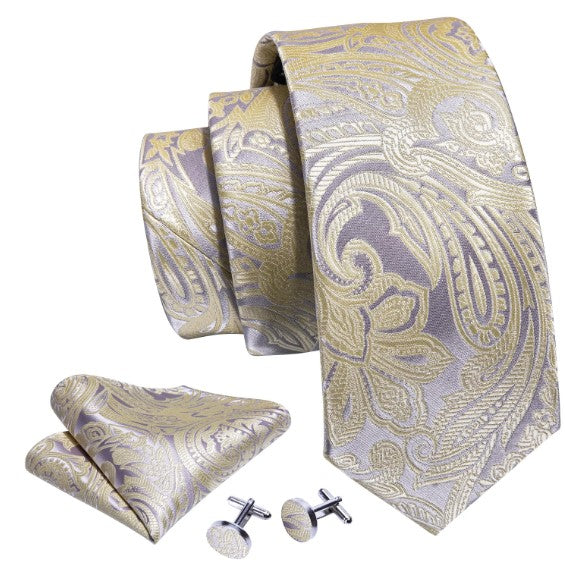 Vanilla Floral Paisley Tie Set in Silver