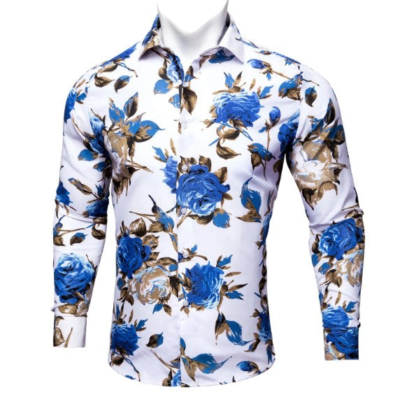 Blue Floral Cotton Shirt