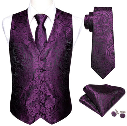 Purple Floral Paisley Vest Set