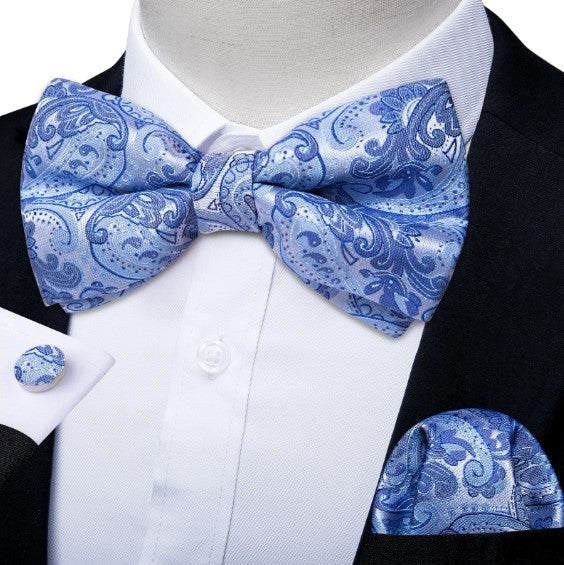 Luxury Blue Floral Bow Tie Set