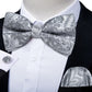 Silver Floral Paisley Bow Tie Set - Masculine Clothes