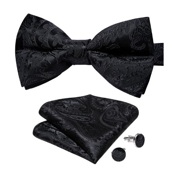 Black Floral Paisley Bow Tie Set