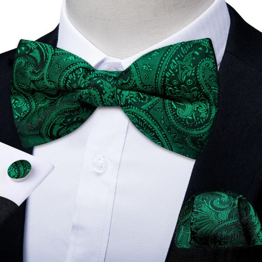 Green Floral Paisley Bow Tie Set