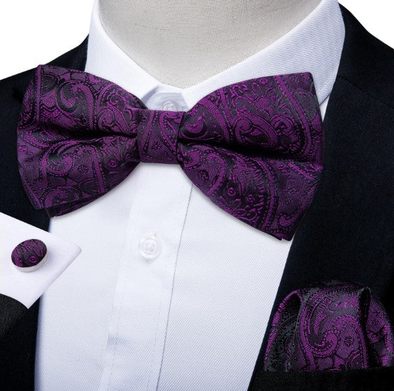 Purple Floral Paisley Bow Tie Set