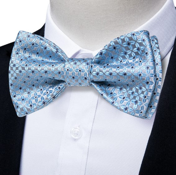 Sparkling Blue Paisley Bow Tie, Pocket Square and Cufflinks