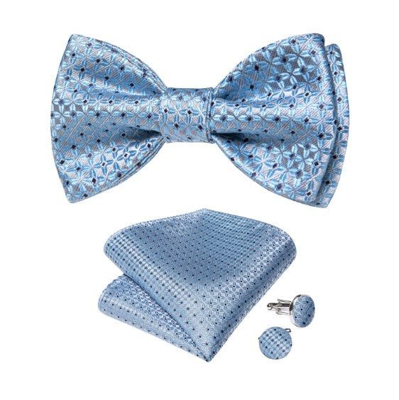 Sparkling Blue Paisley Bow Tie, Pocket Square and Cufflinks