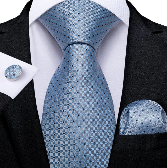 Sparkling Blue Paisley Tie, Pocket Square and Cufflinks