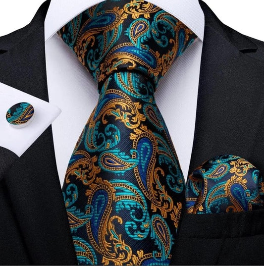 Premium Gold Petals Paisley tie Set