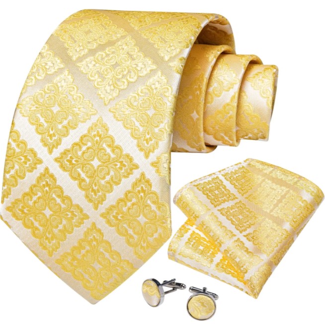 Yellow Square Floral Paisley Tie Set